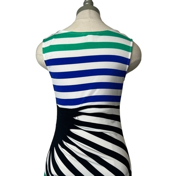 2/$30 London Times Sleeveless Stripe Long Stretch Maxi Dress  Slimming Panel - Picture 8 of 15